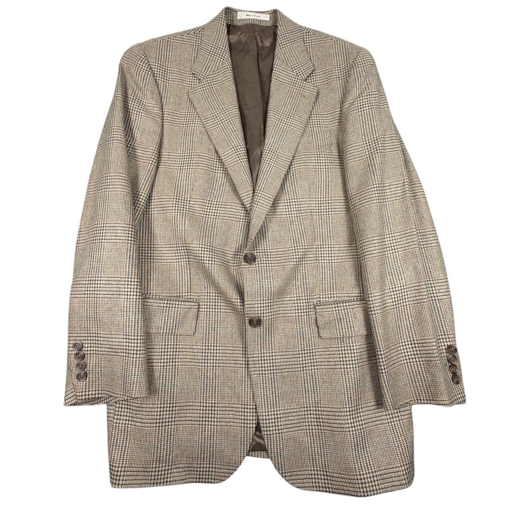 Chaps Ralph Lauren Mens Sport Coat Blazer Glen Plaid Silk Wool Brown Canada 42R